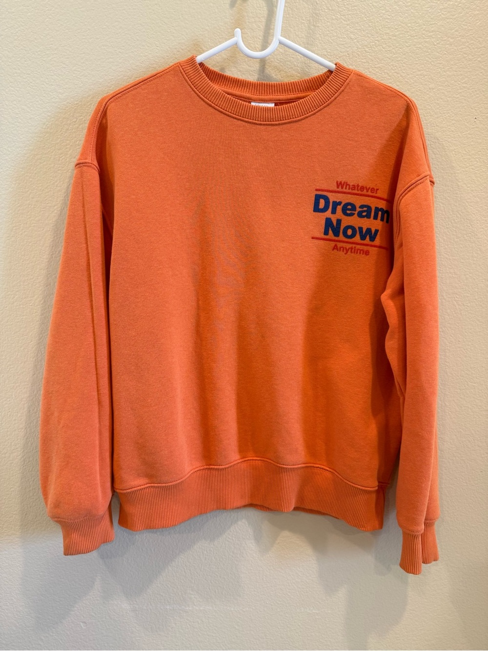 Zara Orange Crewneck Sweatshirt with Navy Chest Print